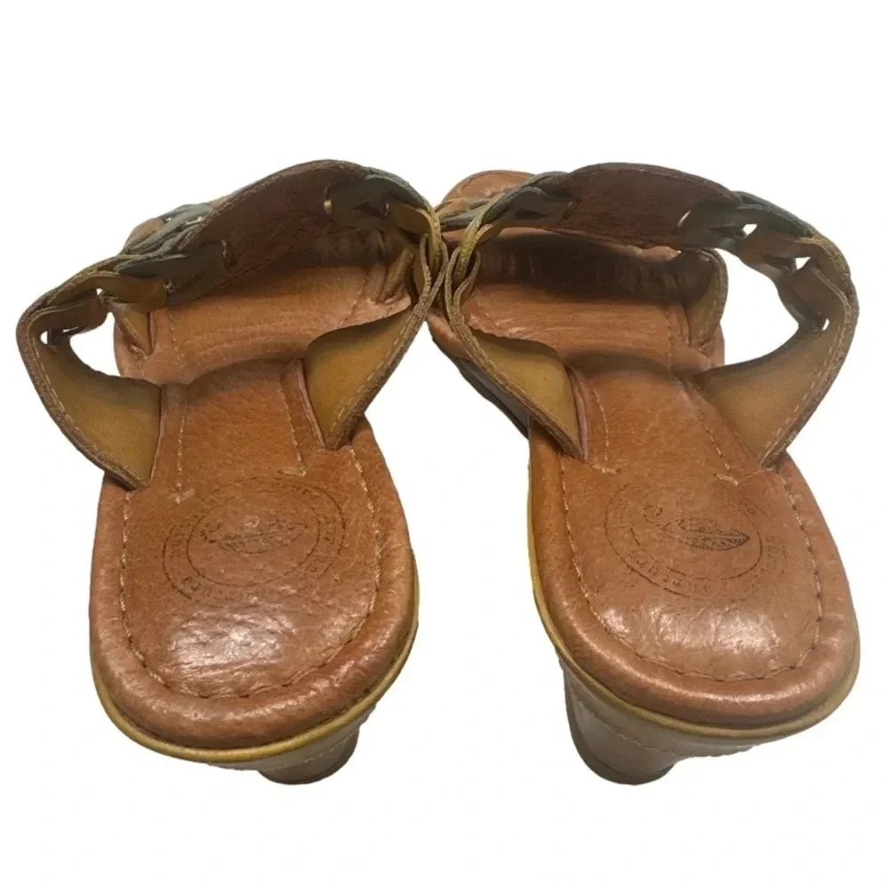 Nurture **RARE ** Leather Tan Green Brown Open Toe Wedge Sandal size 7